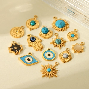 Hamsa Hand Evil Eye Charms Stainless Steel Pendants For DIY Jewelry Making Turquoise Sun Star Retro Gold Plated Novelty