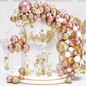 Rose gold and gold balloon arch kit with white latex and sequin balloons for party decor