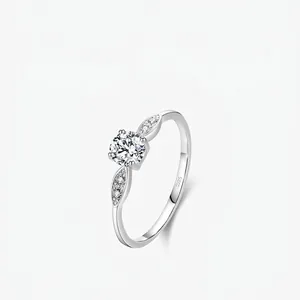 925 Sterling Silver Ring Round Zircon Classic Platinum Plated Elegant Jewelry For Women