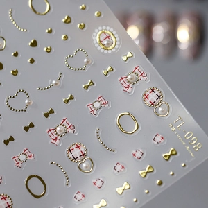 3D relief nail art stickers with golden bows and pearl decorations TL-098