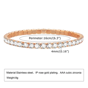 Detail of 16cm rose gold stainless steel tennis bracelet with 4mm AAA cubic zirconia stones