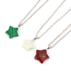 Three-piece star-shaped natural stone pendant necklaces in opal and jasper textures
