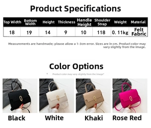 Detailed size chart and four-color crocodile pattern felt handbags with metal buckles