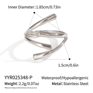 Detail showing stainless steel multi-layer wrap ring dimensions and polished texture