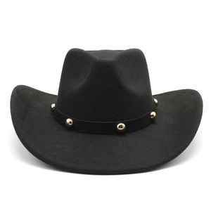 Chapeau fedora classique en feutre noir avec rivets dorés et large bord pour femme