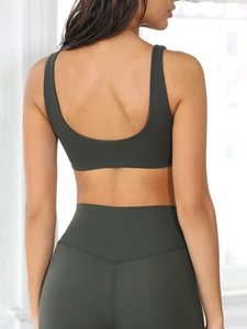 Deep grey high elasticity sports bra and high-waisted yoga pants with U-shaped back design
