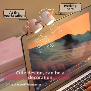 Mini rabbit LED clip-on lamps for laptop screens with adjustable joints and warm light
