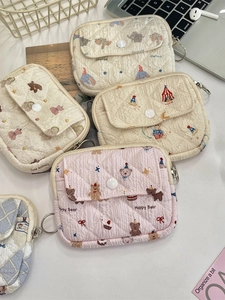 Quilted cotton cartoon coin purse with snap closure and hanging hook for daily organizing