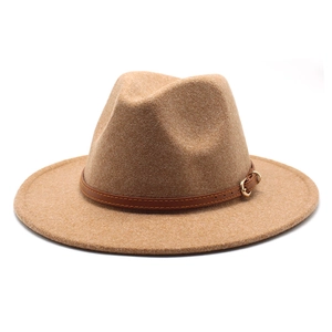Chapeau Fedora Vintage Feutre De Laine Large Bord Plat Jazz Avec Bande En Similicuir Et Boucle Métallique Unisexe Élégant