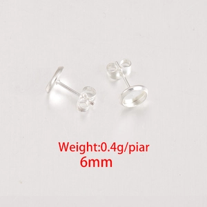 Silver stainless steel earring stud bases 6mm for DIY jewelry making pair 0.4g