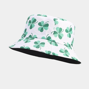 Polyester Bucket Hat Reversible Shamrock Print St Patricks Day Sun Protection Outdoor Breathable Summer Fashion For All