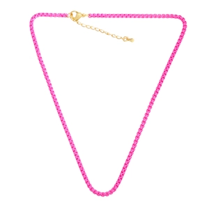Bohemian style candy color link necklace in vibrant neon pink with gold lobster clasp