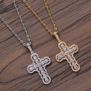 Hip hop cross necklaces in gold and silver finish with clear zircon stones on wood
