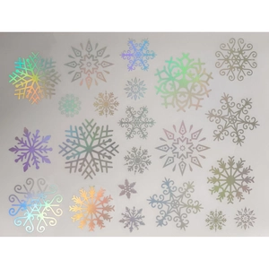 Holographic snowflake window stickers made of rainbow PVC with static cling for decor