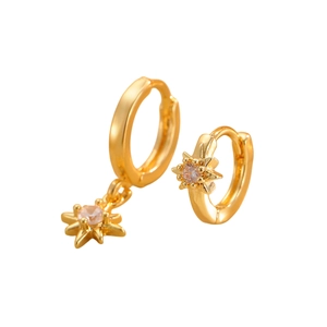 Elegant gold asymmetric star hoop earrings with sparkling cubic zirconia crystals