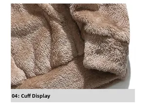 Close-up of thick camel sherpa fleece cuffs showing soft texture and premium warm fabric