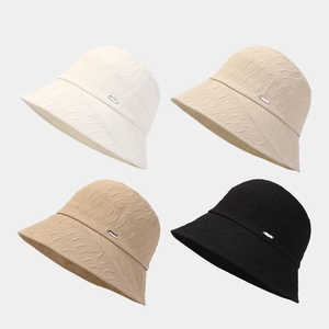 Women Pleated Texture Bucket Hat Polyester Breathable Sun Protection Summer Beach Foldable Japanese Style Elegant