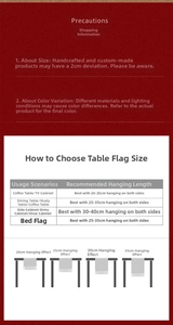 Size guide for Christmas table runner with lace tassels and measuring tips for home decor