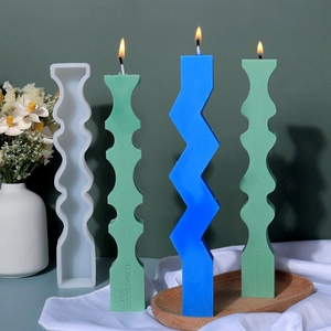 Modern geometric scented candle set with silicone mold in minimalist home decor setting
