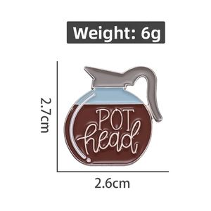 Minimalist enamel coffee pot brooch pin with POT head text 2.6x2.7cm size 6g weight