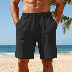 Men's black waffle texture drawstring shorts for summer beach and vacation wear