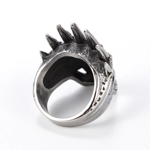Gothic dragon claw crown skull ring for men in vintage silver finish stainless steel