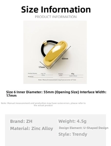 Detail showing dimensions of U-shaped gold alloy ponytail holder with high-elastic hair band