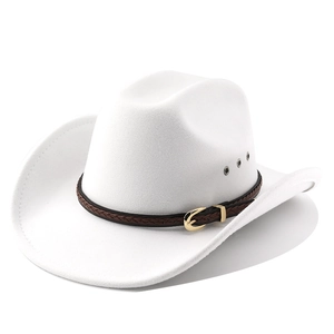 Chapeau de cowboy blanc en feutre avec bandeau en cuir tressé et aérations métalliques