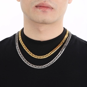 Men's hip hop gold and silver stainless steel double woven cuban link chain necklaces