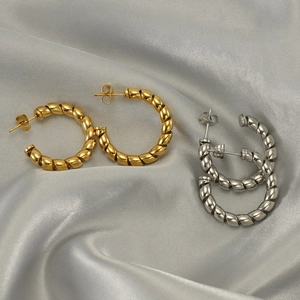 18K Gold Plated Stainless Steel Twist Hoop Earrings For Women Minimalist Spiral Braid Geometric Earrings Fashion Jewelry