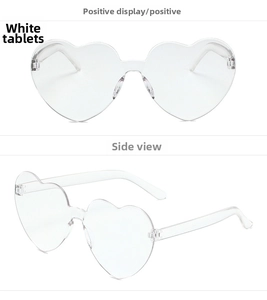 Vues détaillées de lunettes de soleil sans monture en forme de cœur en résine claire