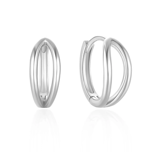 Macro shot of minimalist S925 sterling silver double-layer textured hoop earrings