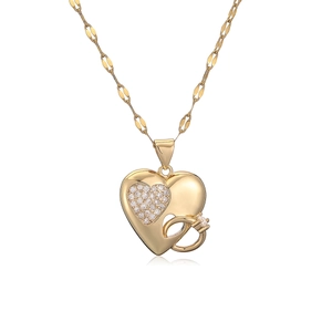 18K gold plated necklace featuring a heart pendant with cubic zirconia on white background