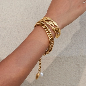 Ensemble de bracelets multicouches en acier inoxydable doré 18K avec poisson et perles