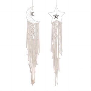 Bohemian handmade cotton moon and star woven macrame wall hanging tapestry with long tassels