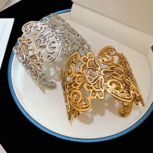 Baroque hollow flower open bangles in gold and silver finish for a vintage look