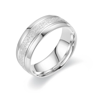 Sleek matte titanium steel ring with polished edges and minimalist silver finish