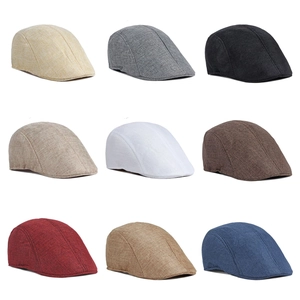 Breathable linen-texture flat caps for men shown in nine classic assorted colors