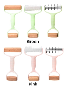 Details von ergonomischen Teigschneidern mit Holzrollen in den Farben Grün und Rosa