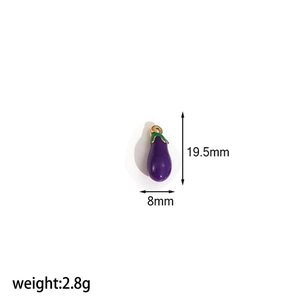 Detail view of purple eggplant pendant charm with size 19.5mm x 8mm and 2.8g weight specs