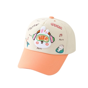 Kids baseball cap with cartoon bunny graphics and orange visor for boys and girls