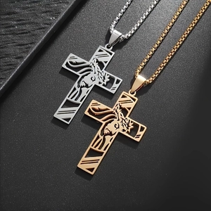 Hollow Cross Pendant Necklace For Men Women Stainless Steel Jesus Silhouette Religious Jewelry Box Chain Gold Silver Plated Gift