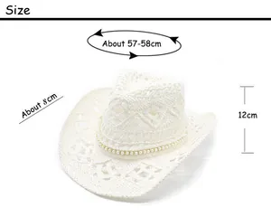 Tableau des tailles pour chapeau de paille de cowboy avec mesures de bord et hauteur
