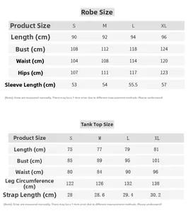 Tableau des tailles détaillé pour ensemble peignoir et nuisette en satin de S à XL