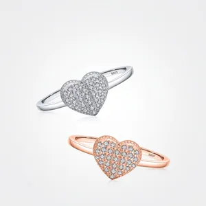 Herz Ring 925 Sterling Silber Mikro Pave Zirkonia Funkelnd Romantisch Süß Schmuck Geschenk Für Damen