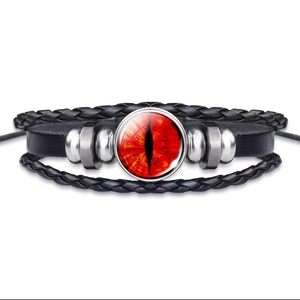 Luminous dragon eye leather bracelet with multi-layer braided straps and silver accents