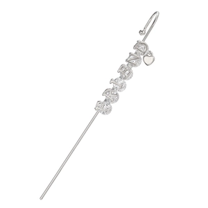 Detail of silver ear crawler with FRIEND letter design and heart pendant zircon stones