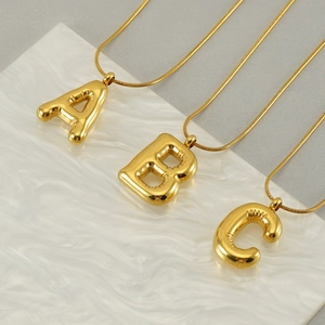 Bubble Letter Pendant Necklace 18K Gold Plated Stainless Steel Chunky Puffy Balloon Alphabet Jewelry With Snake Chain