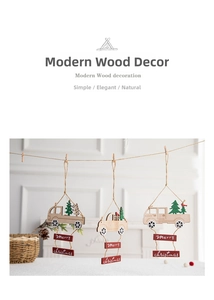 Wooden Christmas car ornament with tree and Merry Christmas sign hanging on rope