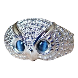 Creative Owl Ring Copper Animal Finger Jewelry With Blue Cat Eye Stone And Rhinestones Retro Vintage Style For Women Men